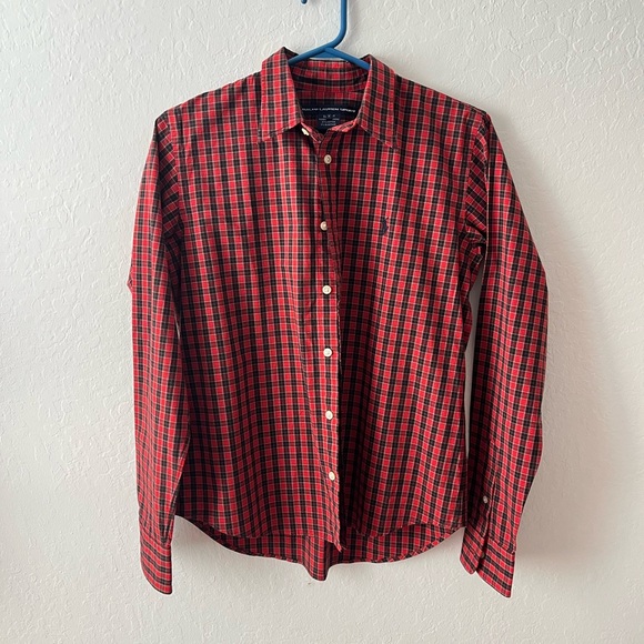 Ralph Lauren Sports Slim Fit Red Checkers Plaid Flannel Button Up Shirt Top - Picture 1 of 5